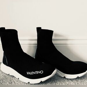Valentino Black Sock Sneakers with White Sole